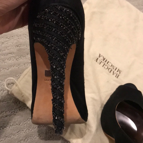 Badgley Mischka Satin Peeptoe Heels - Picture 2 of 5
